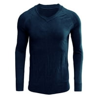 Miayilima Muška odjeća za zimsku odjeću Muška jesen i zimska solidna boja V-izrez dvostruka košulja dvostruke džemper muške haljine majice plavi xl