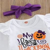 Peyakidsaa Baby Girls Halloween Outfit Set Pismo Bumpkin vezeni kombinezon za dugi rukav + luk suknja + traka za kosu