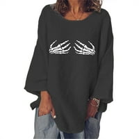 Majice za ženske ležerne pamučne linije cvjetni print okrugli vrat dugih rukava majica na vrhu tee majica