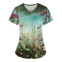 Ženski vrhovi okrugli dekolte Žene Bluse Ležerne prilike za ispisane ljetne majice kratkih rukava Mint