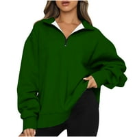 Prevelike dukseve za žene četvrti zip pulover dugih rukava casual y2k trendy solid bluze na vrhu džepa