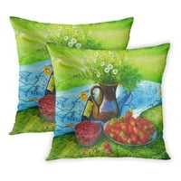 Slikanje Still Life Kamomili i jagoda za ulje Bouquet Cvijeće Cvijeće Priroda jastučnicu jastučni poklopac