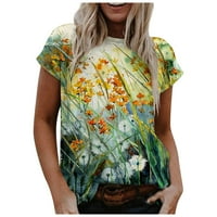 Strungten ženska modna casual plus veličina Scenic Cvijeće Štampanje okruglih vrata majica na vrhu dugih