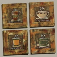Zabavni klasični otisci kafe; Cappucino, kafe mocha, kafić Latte, espresso; Četiri 12x12IN ručno rastegnute platni, spremni za objesiti