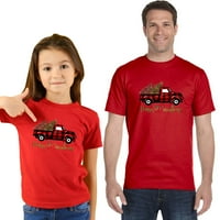 Sretan božićni crveni automobil Grafički T majice Crno bijelo sivo crveno za dječake Tanak okrugli vrat