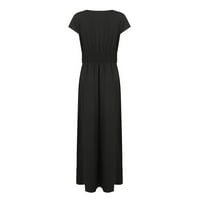 Bazyrey Womens V-izrez Dress Solid Boja duboka dugačka haljina nagnuta visoka struka Split haljina m