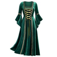 EFSTEB ženske zlatne haljine s dugim rukavima jesen zimski vintage gotički punk patchwork zavoj duga