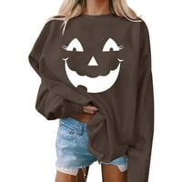 Pyju ženska Halloween dukserica, smiješna bundeva lica grafika dugih rukava CREW CREW CALTE STEPLOVAN SRETNI HALLYENEEN Lagana ležerna tee vrhova S - XXL