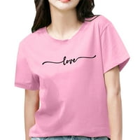 Košulje za žene Trendi ružičasti poliester, Spante Womens Ljeto Top tiskani majica kratkih rukava izrez na majici tiskani top m