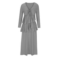 Ljetne haljine za žene plus veličine modni zavoj preklopi s dugim rukavima kauzalno pune boje maxi duga