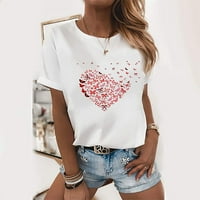 Scyooekwg majice kratkih rukava za žene Ljetni posad izrez Osnovne majice Srčani uzorak Grafički teže