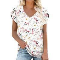 Ženske vrhove za latice za ljeto labave fit tenike cvjetni prugasti print v izrez T majice Slatka casual