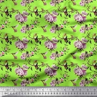 Soimoi Rayon Crepe tkanina Hummingbird, lišće i ružine cvjetne tkanine otiske sa dvorištem širom