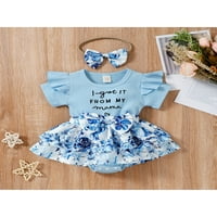 Canrulo novorođenčad dječje djevojčice Romper haljina ruffles Flowers cvijeće od ispisanih skokana odjeća za glavu za glavu plave 12- mjeseci