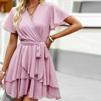 Žene ljetne haljine Ljetne haljine za ženska jakna haljina duboka V-izrez suknja lagana ružičasta m