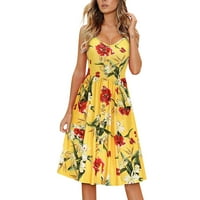 Ležerna haljina za žene modni cvjetni print V- Dress bez rukava bez rukava