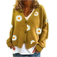 Kardigani za žene, zimski ležerni cvjetni otisak dugih rukava pleteni kaput kardigan džemperi za žene