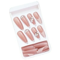 Full Cover lažni nokti za gel umjetno ružičaste lažne nokte sa bijelim rubnim gelom za nokte za žene