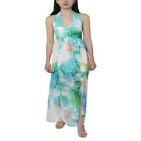 Ženska zelena rezance cvjetni bez rukava V izrez u cijeloj dužini haljina Juniori 4