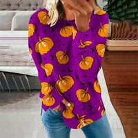 Halloween Hoodies za žene, ženska modna Halloween tiskana labava majica dugi rukavi bluza okrugli vrat