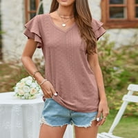 Miayilima majice za žene Jednobojne pletene mrežice Obrke šuplje rufled v izrez za slobodno vrijeme majica gornje veličine m