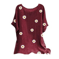 -Shrijanje za žene Žena Vintage Pamuk-Blend O-izrez Kratki rukav Labavi cvjetni ispis TOP T-majice Bluza