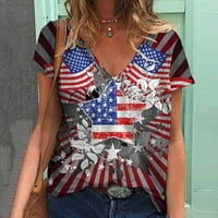 Sdjma Ženska klasična majica pamučna majica s kratkim rukavima Modna ženska ležerna majica Zvezda tiskana V-izrez kratkih rukava s kratkim rukavima bluza