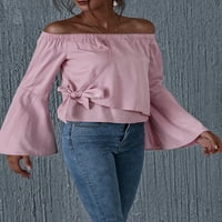 Luethbiezx žene izvan ramena Bluze Dugi plameni rukav za oblikovanje ružičaste majice