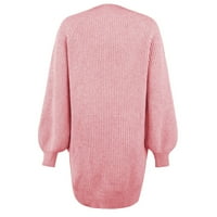 Haljine za čišćenje za žene Ljeto Čvrsto dugme Džemper sa vratom Džemper s dugim rukavima haljina ružičasta L