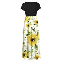 Ženski cvjetni ispis patchwork maxi haljina ljetna kratka rukava strijela naffin ruga ležernu haljinu