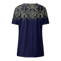 Košulje za čišćenje za žene Ležerne prilike, kratki rukav Ljeto i jesenski okrugli vrat Majice Modna tiskana Slim Fit Pulover Tamno plavi XL