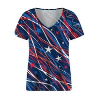 Odeerbi 4. jula Patriotska košulja za žene modna ljetna casual bluza V-izrez kratkoj rukavu Nezavisnost tiskana majica mornarica