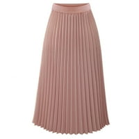 Bazyrey suknje za žene čvrste čvrstog nabora za elegantne elastične struk midi suknje ružičaste m
