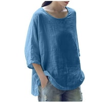Plus veličine za žene pamučne posteljine casual solid color Crewneck majice tri četvrtine duljine rukav
