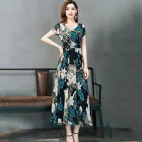 Ležerna haljina za žene Ljeto kratki rukav modni modni linijski tiskani vitki haljini O-izrez
