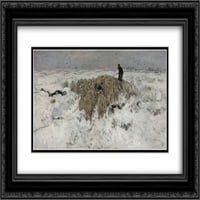 Anton Mauve matted crnarna ukrašena uokvirena umjetnička ispisa 'jato ovca sa pastirom u snijegu'