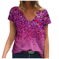 Ženski bluza Bluza Ženski plus kratki rukav plus veličina Cvjetni košulje V-izrez ljetni vrhovi Pink
