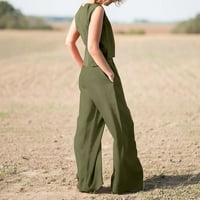 Meitianfacai ponude dvije odjevne odjeće za žensku ženu okrugli izrez s punim rukavima bez rukava + labavi džepovi hlače setovi