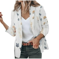 Meichang Ženske bluže Business Casual Revel Cropped Blazer Plaid Ispis Lagana jakna Otvoreno prednje