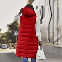 Dugi kaputi za žene, ženska jakna s rukavima s rukavima bez rukava plus veličina zimski topli vitki patentni zatvarač na otvorenom puffer prekriven prsluk