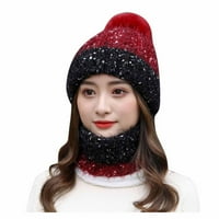 Ženska šal tople vunene vunene šal set u zimskoj modnoj runoj kuglice ukrašena beanie hat casual labav elastična dva u jednom mekom setu šešira šal