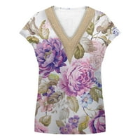 Sksloeg tenkovi za žene Trendy ljetni vrhovi casual Country V izrez Tee majice cvjetno tiskano petal