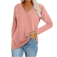 Modna žena V-izrez dugih rukava Majica Jesen Solid labav bluza vrhova Trendy Fall odjeća košulja bluza