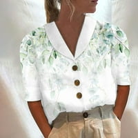 FSqjgq Womens Crewneck Ležerne majice Bluze vrhovi kratkih rukava za žene Ljeto Žene Ispis Dugme dolje