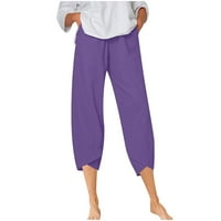 Ženske pamučne posteljine kapri hlače ljetne elastične visoke struke široke nogave hlače Ležerne prilike