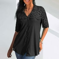 Yyeselk Ljeto čipke patchwork ženske košulje casual rever ovratnik V-izrez kardigan vrh Trendy gumb