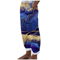 Široke pantalone za noge za žene Ljeto Palazzo tropsko tiskovina, ležerne pantalone sa visokim strukom s džepovima plave veličine L