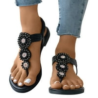 Ženske klinove sandale elastične gležnjače casual cipele za plažu Slingback nožni prste post boemske perlene sandale