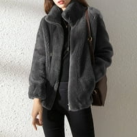 Zunfeo zimska jakna za žene - Trendy dugih rukava Turtleneck Full zip opušteno fit solid fau krzno plišano