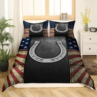Američki posteljina posteljina Retro Vintage Američka zastava Komforper Cowboys Pokloni za muškarce, zapadno životinje Konjski prekrivač Cout, Grunge Sjedinjene Države Fall Sellhouse Decor Decor